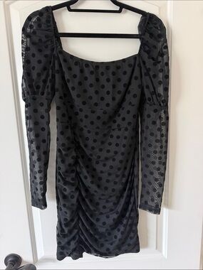 Emerald Sundae Black Polka Dot Mesh Long Sleeve Mini Dress